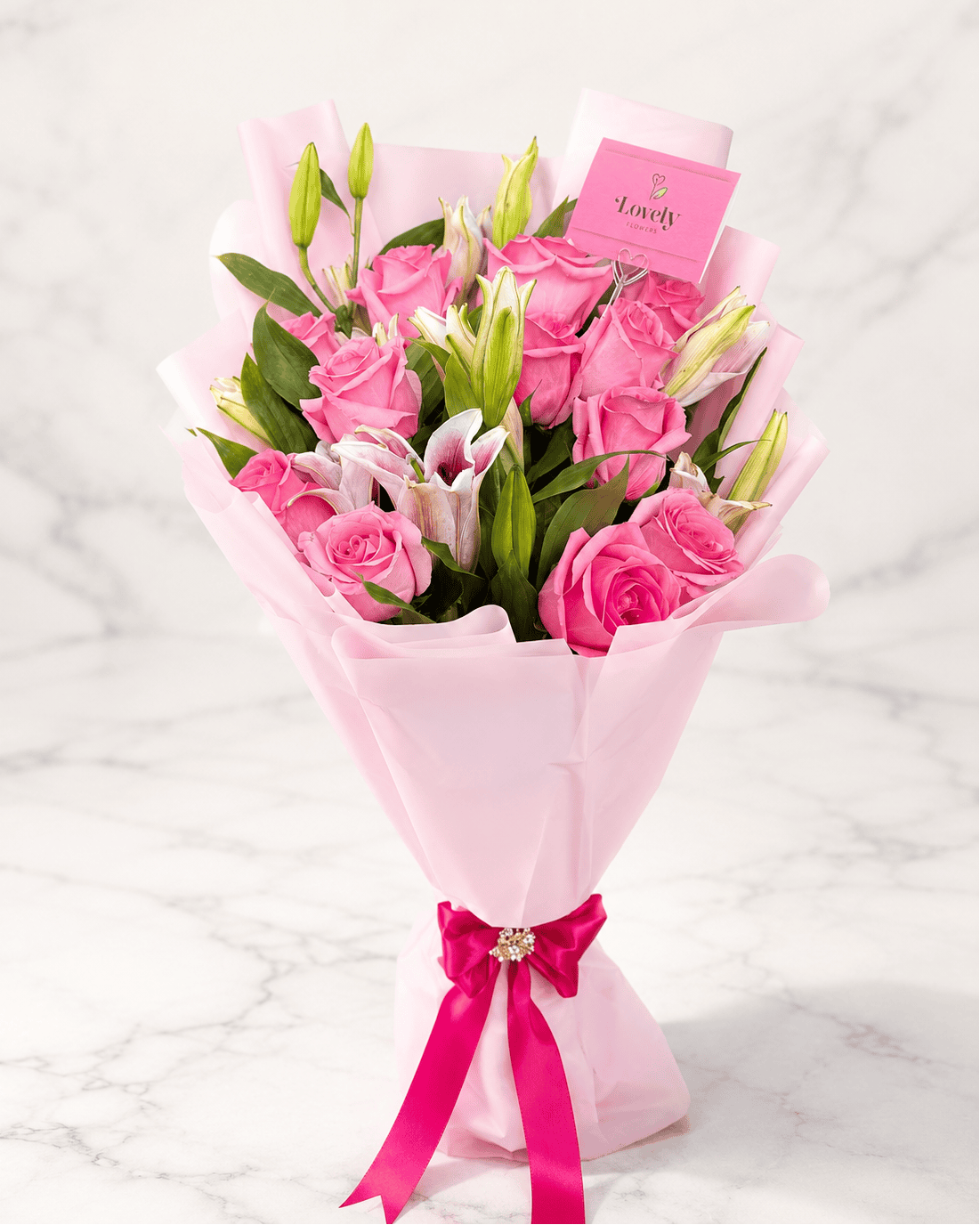 lily flower for birthday 12 Roses + 10 Lilies Bouquet
