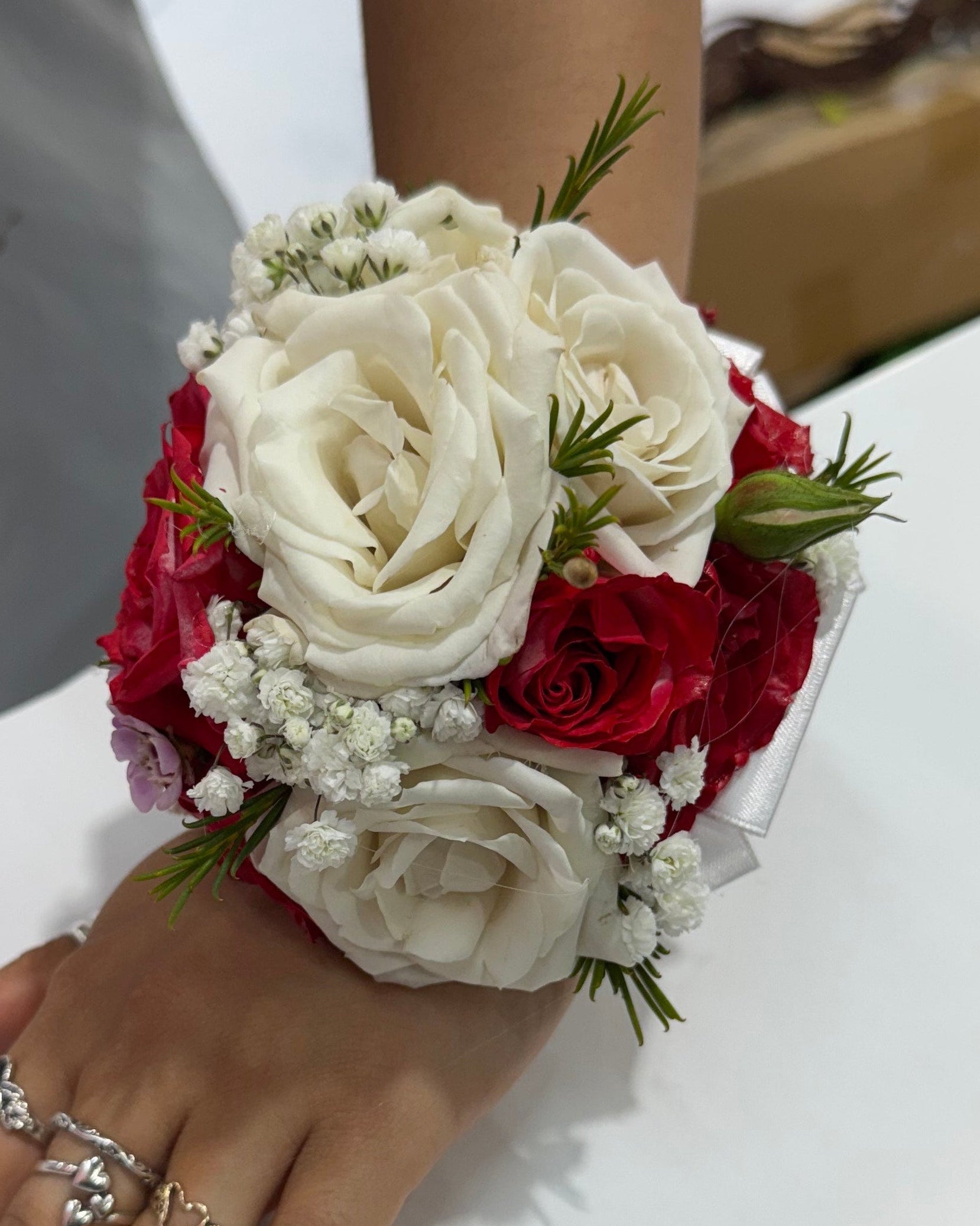 red dress white corsage Gillespie Florists Blog