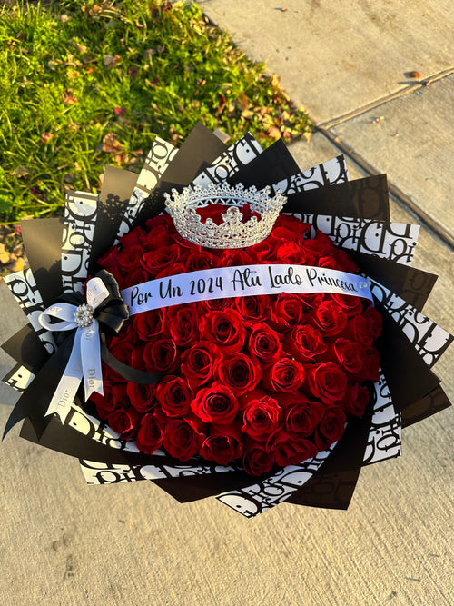 Ramo Buchon Dior ~  50 Red roses Dior Paper
