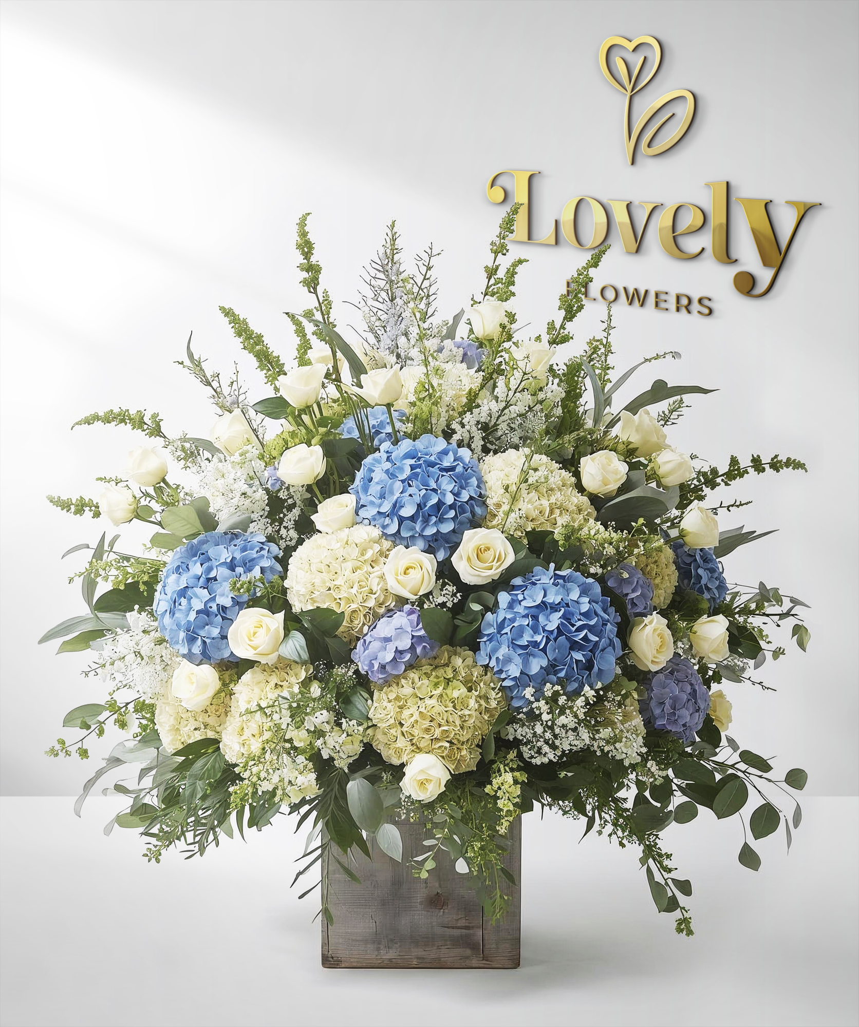 Serene Sky Blue and White Hydrangea Garden
