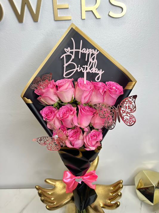 12 Pink Flat Roses