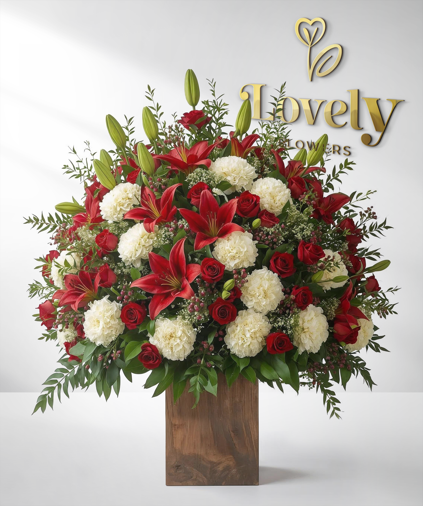 Timeless Crimson Lily and Ivory Carnation