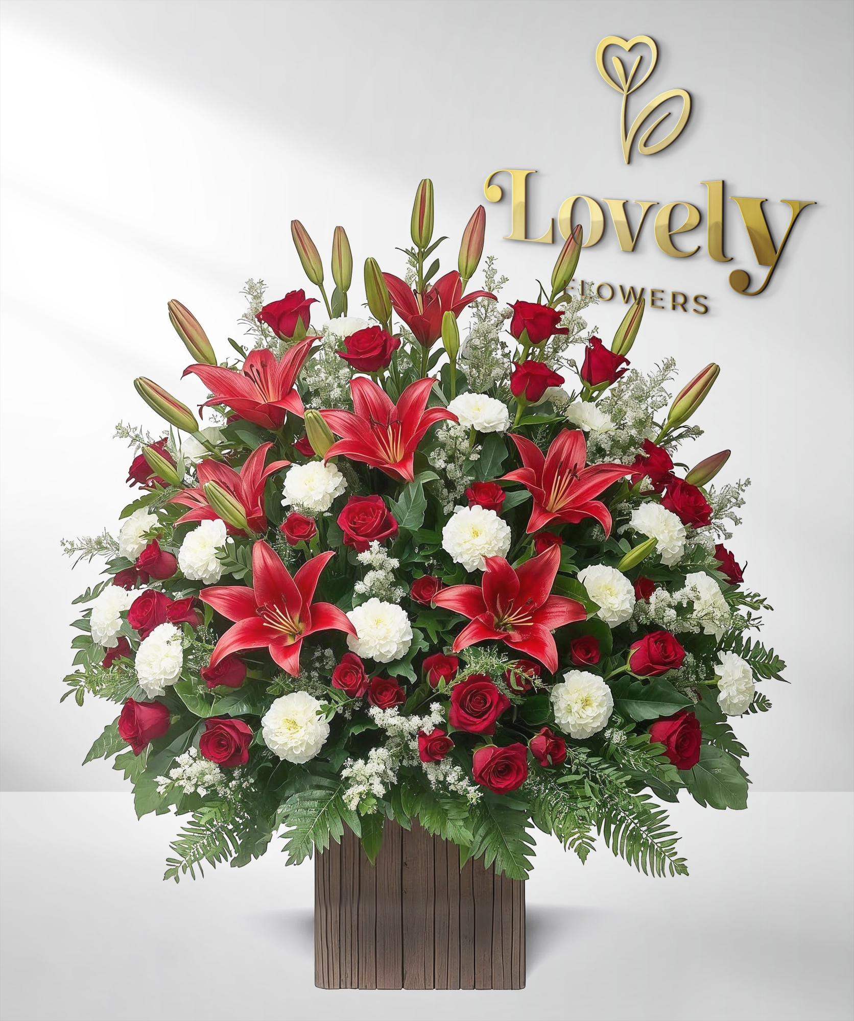Majestic Crimson Lily and White Carnation