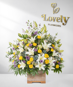 Premium White Lily & Yellow Rose Floral Centerpiece