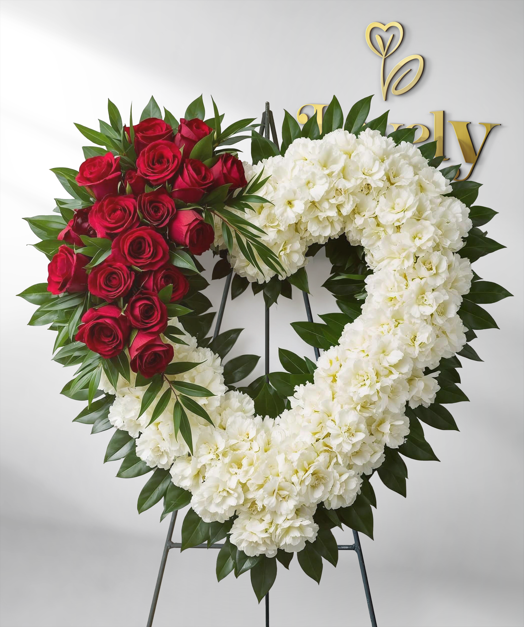 Eternal Devotion Red & White Floral Heart Spray