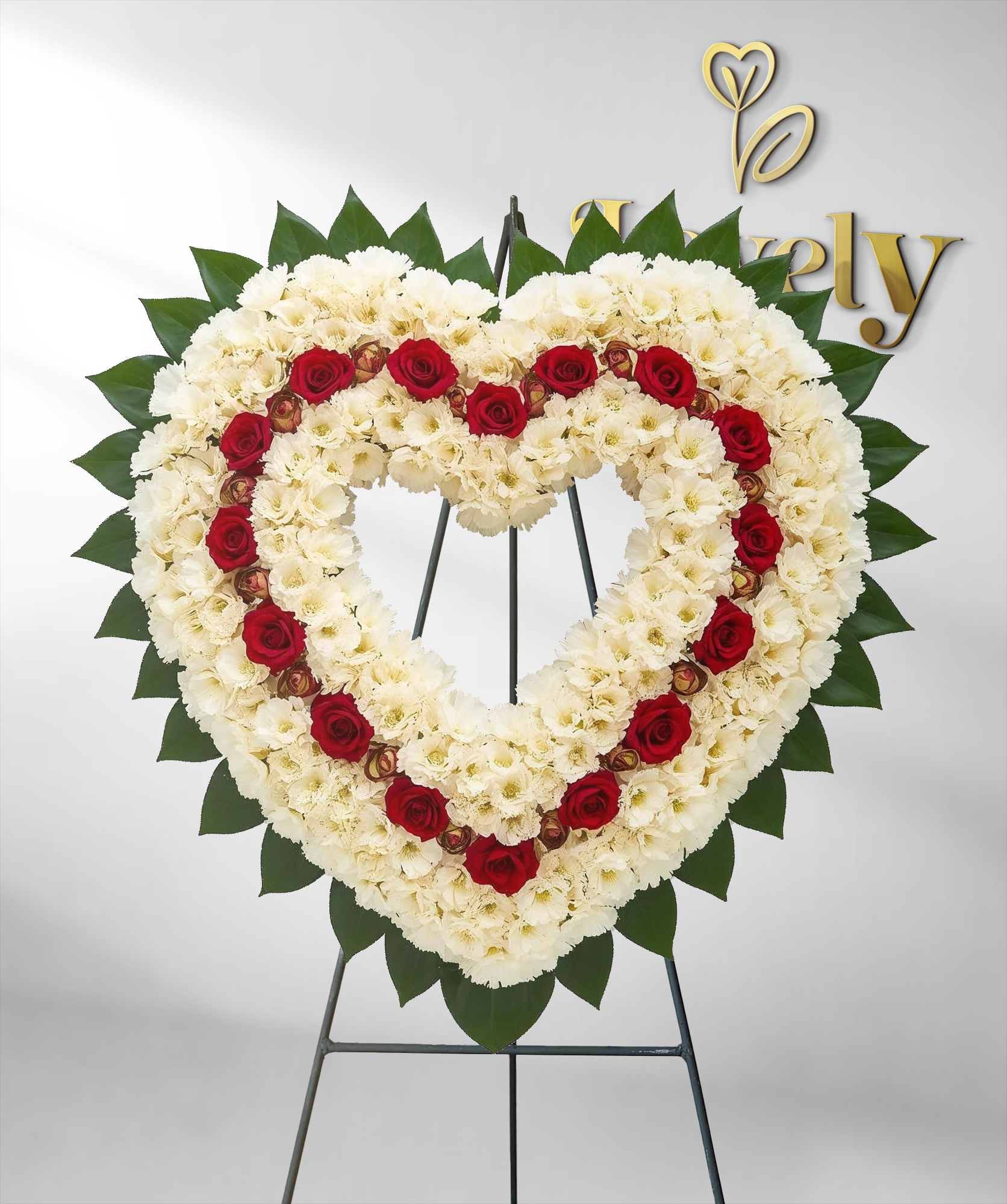 Eternal Bond: Red and White Floral Heart Tributes