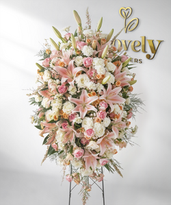 Elegant Pink Lily and Rose Sympathy Standing Spray