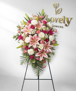Pink Lily and Rose Sympathy Standing Spray