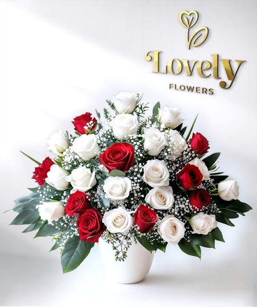 Premium Red and White Rose Memorial Arrangement