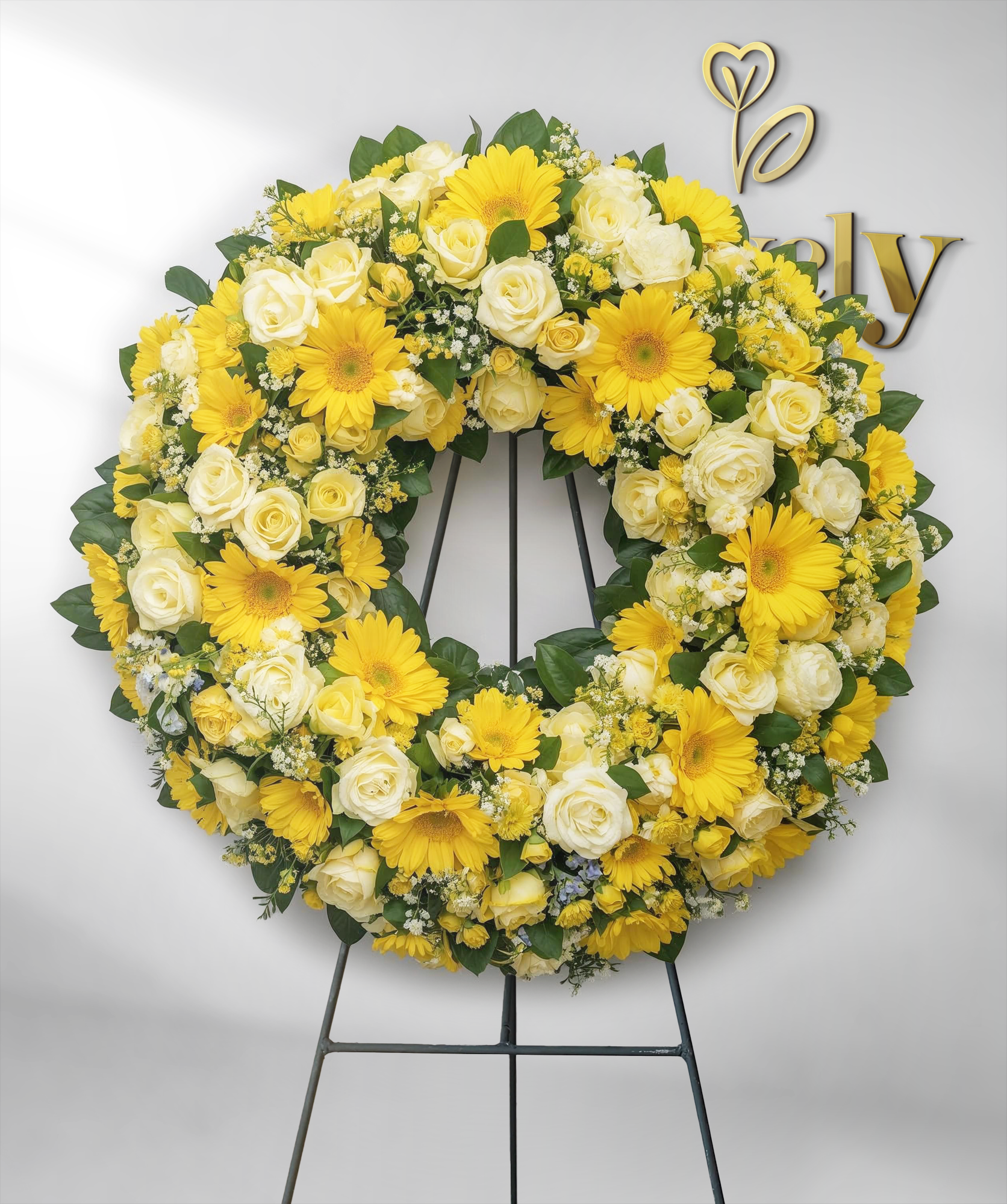 Bright Yellow & White Funeral Wreath