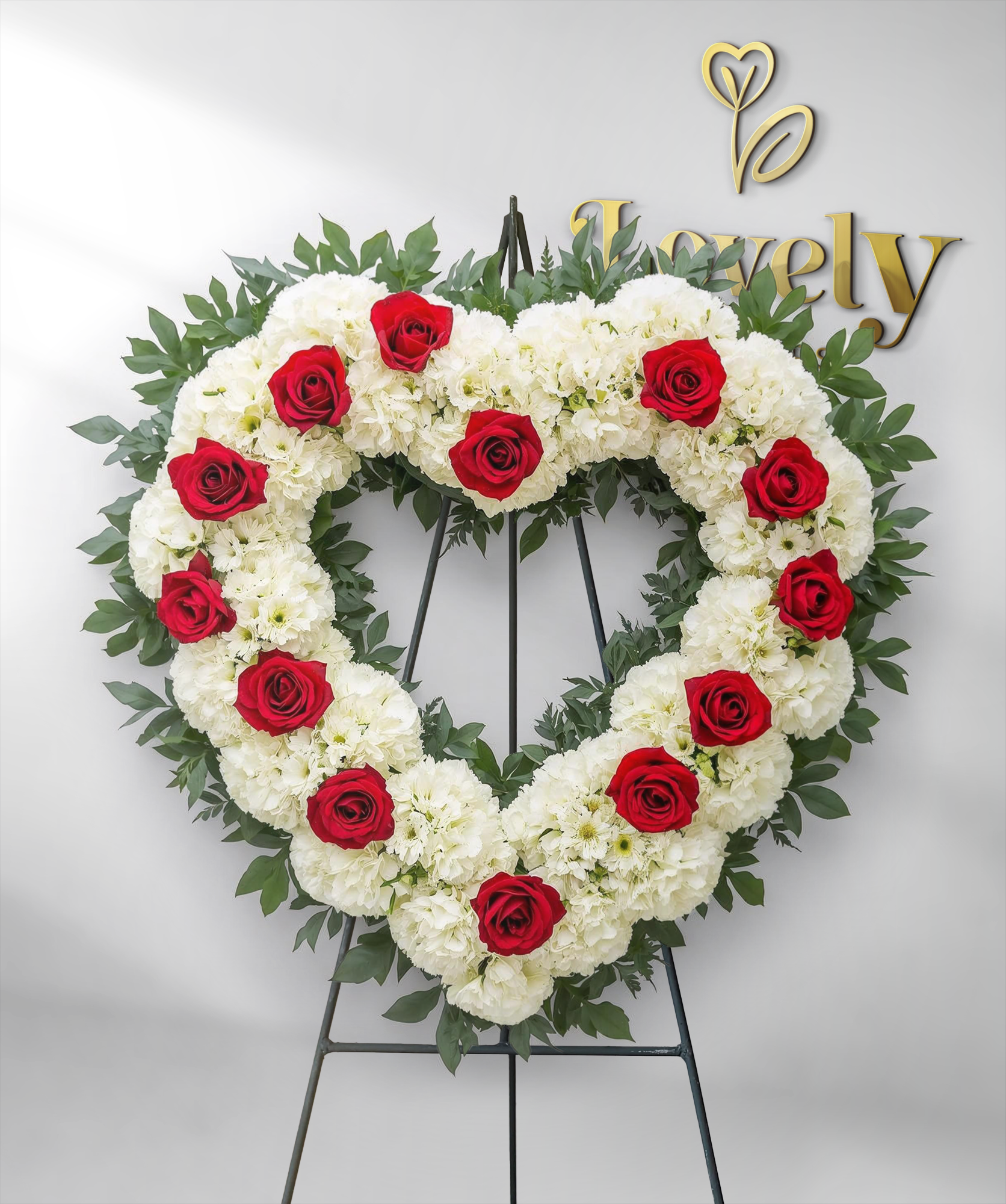 Eternal Love: Red & White Standing Floral Heart Tributes