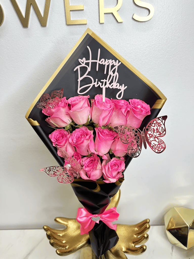 12 Pink Flat Roses