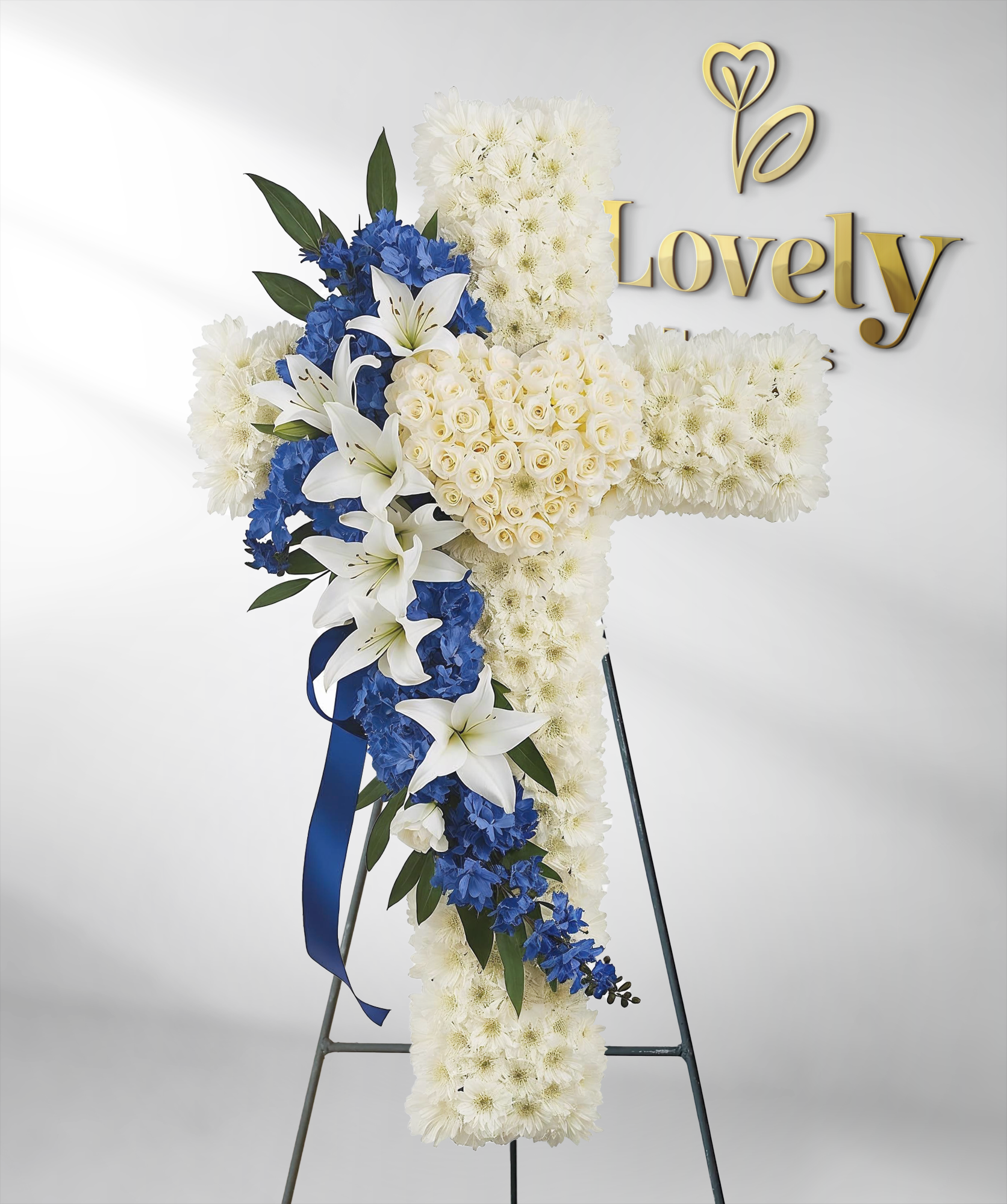 Divine Peace Blue & White Floral Cross Tributes