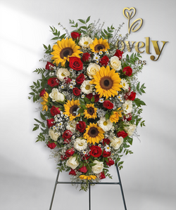 Vibrant Sunflower & Rose Memorial Standing Spray