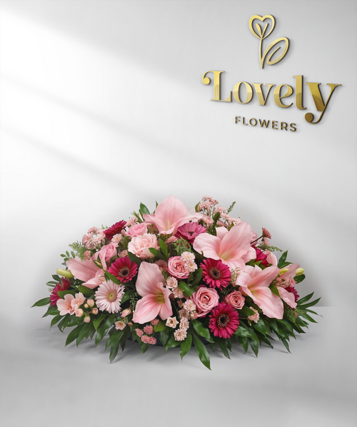 Premium Pink Rose, Lily and Gerbera Casket Spray