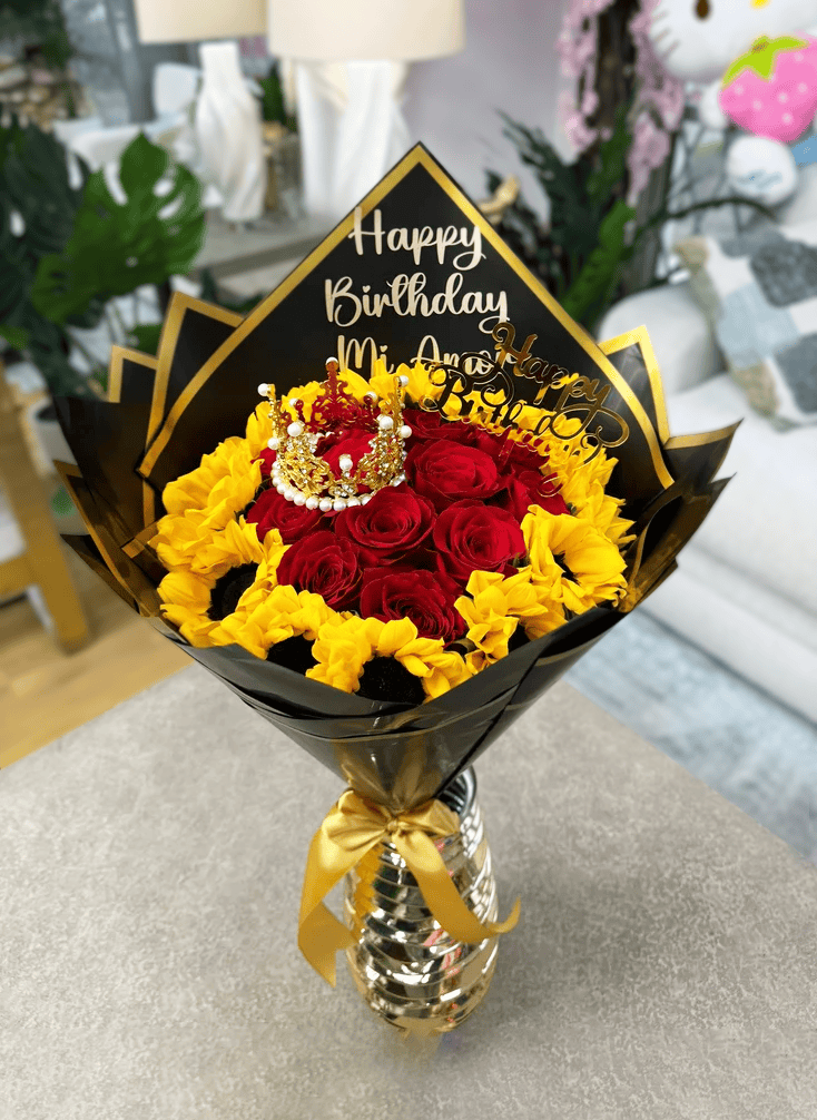 12 Roses + Sunflowers