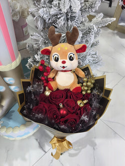 12 Roses Bouquet + Reindeer Christmas