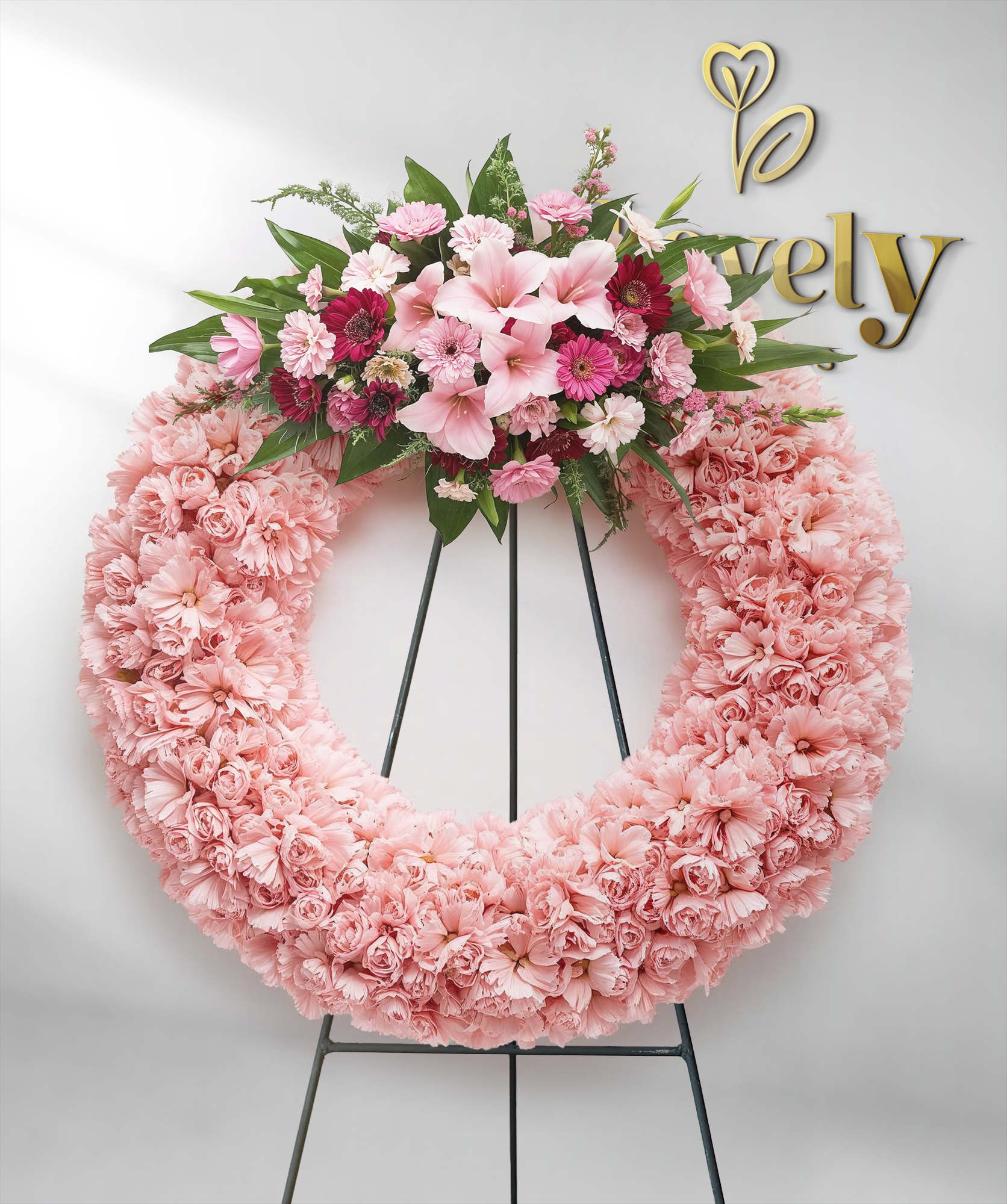 Elegant Pink Funeral Wreath with Mixed Fresh Flowers