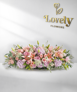Serene Pastel Lavender Hydrangea and Peach Lily Casket Spray