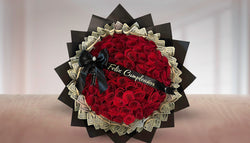 50 Roses in Center, 50 Bills on the sides.