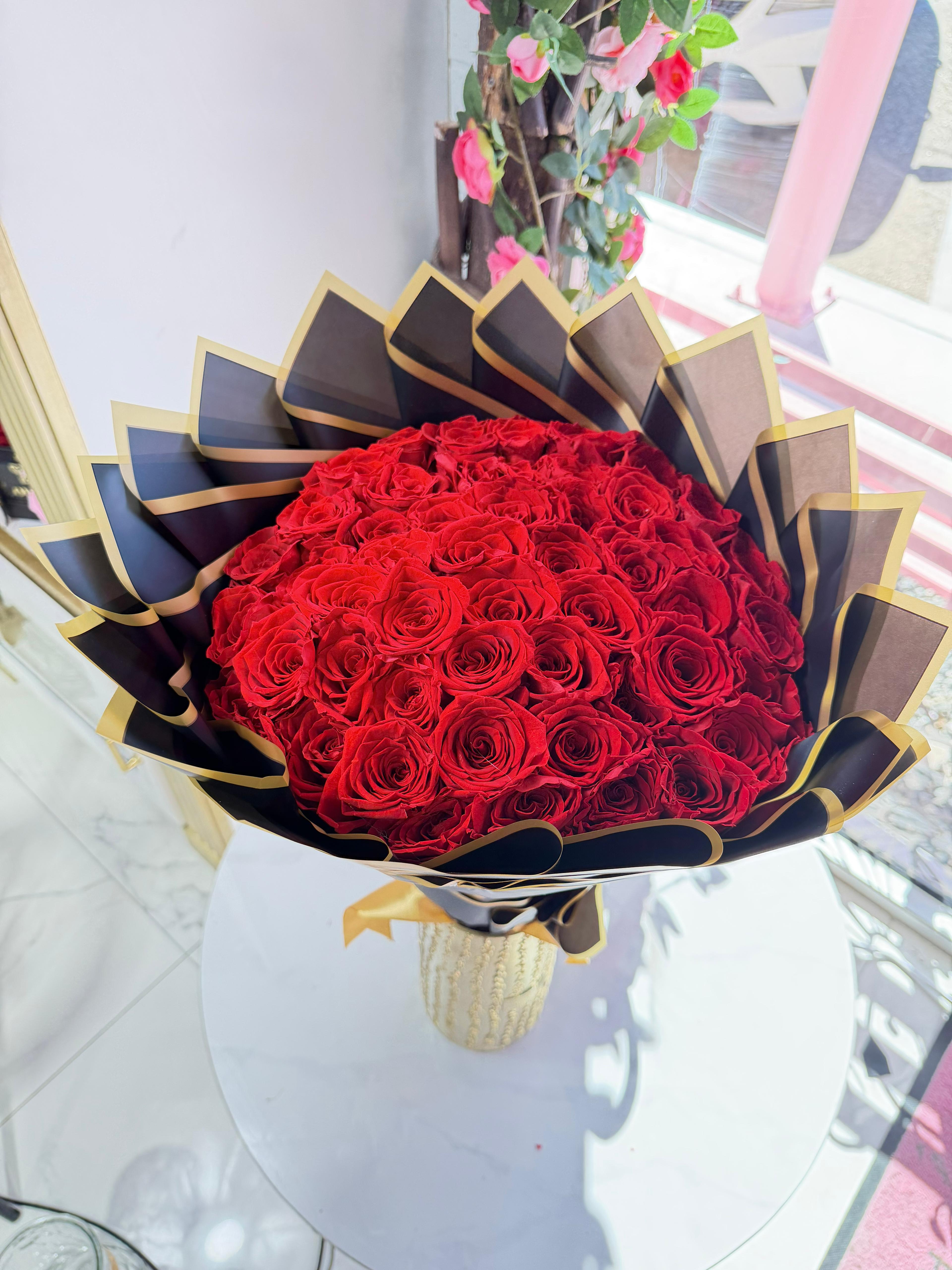 50 Roses Everlasting Bouquet ~ 50 Rosas Ramo buchon rosa eterna