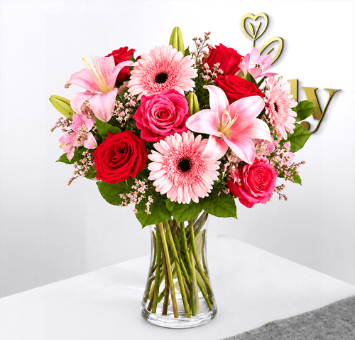 Pink & Red Mixed Flower Vase Arrangement