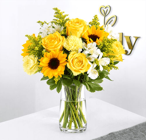 Sunflower & Yellow Rose Vase Arrangement