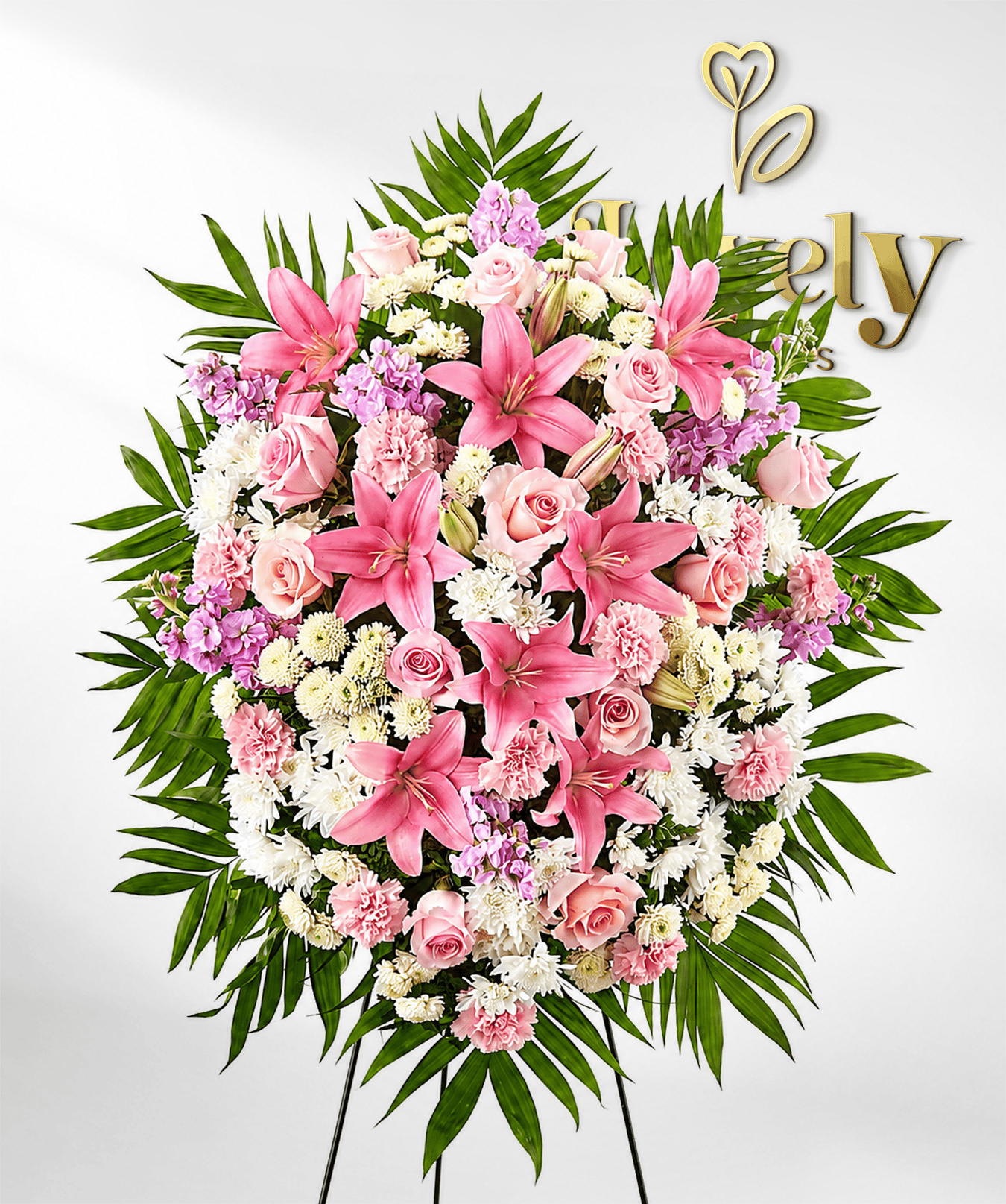 Pink Lily & Rose Funeral Standing Spray.