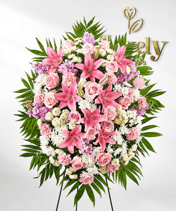 Pink Lily & Rose Funeral Standing Spray.