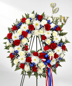 Patriotic Red, White & Blue Funeral Wreath