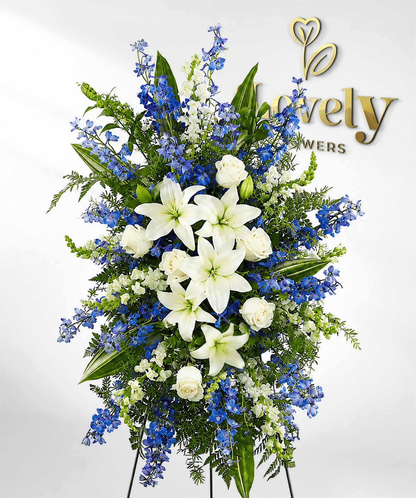 Blue & White Funeral Standing Spray