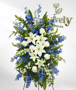 Blue & White Funeral Standing Spray