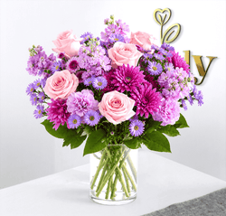Pink Roses & Lavender Floral Vase Arrangement