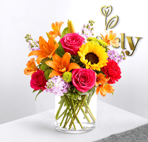 Hot Pink Roses & Sunflower Vase Arrangement