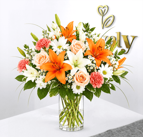 Peach, Orange & White Mixed Flower Arrangement