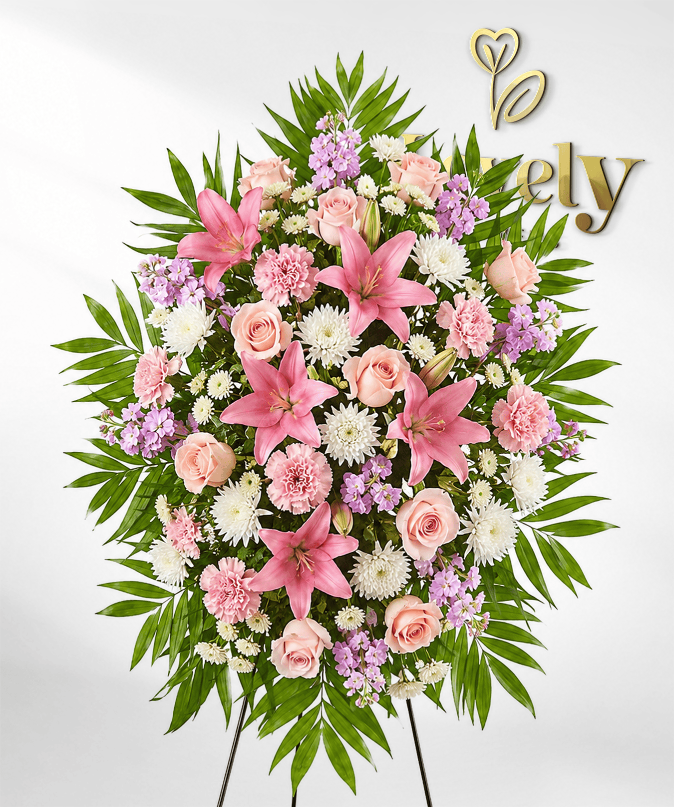 Pink Lily & Rose Funeral Standing Spray.