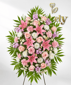 Pink Lily & Rose Funeral Standing Spray.