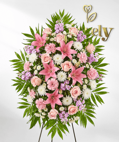 Pink Lily & Rose Funeral Standing Spray.