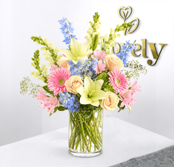 Light Blue Delphinium & Pink Floral Vase Arrangement