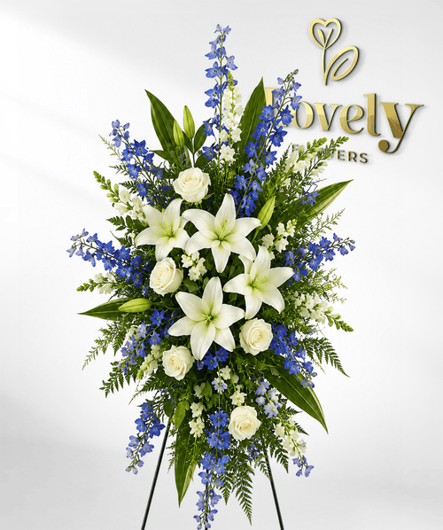 Blue & White Funeral Standing Spray
