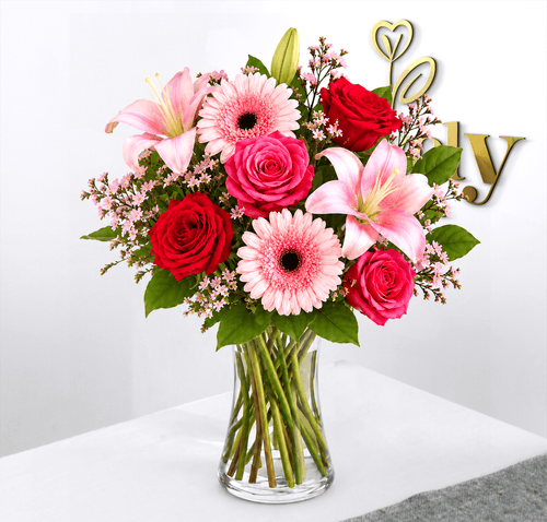 Pink & Red Mixed Flower Vase Arrangement