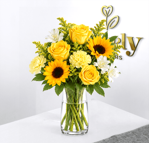Sunflower & Yellow Rose Vase Arrangement