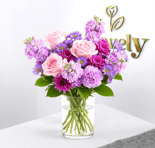 Pink Roses & Lavender Floral Vase Arrangement