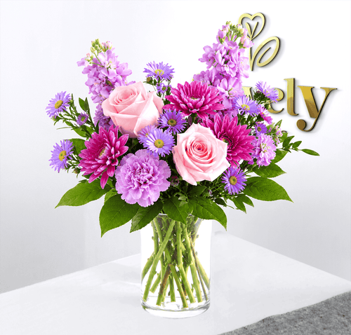 Pink Roses & Lavender Floral Vase Arrangement