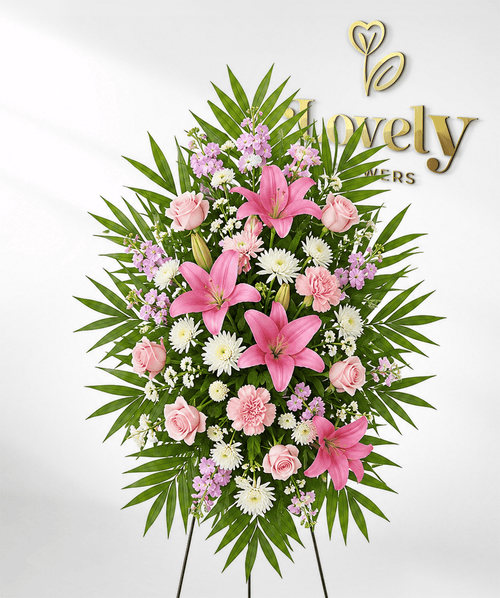 Pink Lily & Rose Funeral Standing Spray.