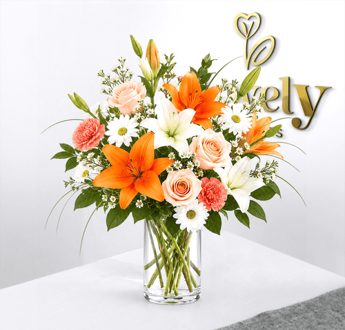 Peach, Orange & White Mixed Flower Arrangement