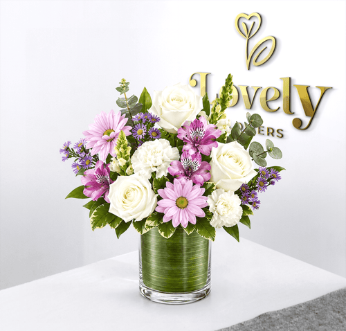 Lavender & White Mixed Flower Arrangement