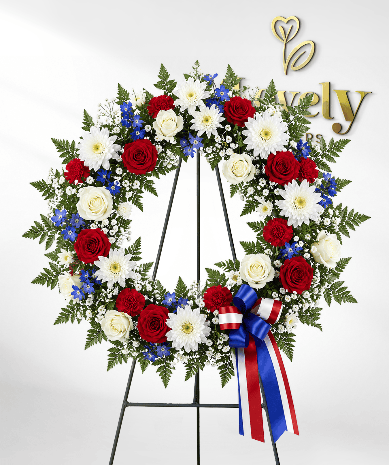 Patriotic Red, White & Blue Funeral Wreath