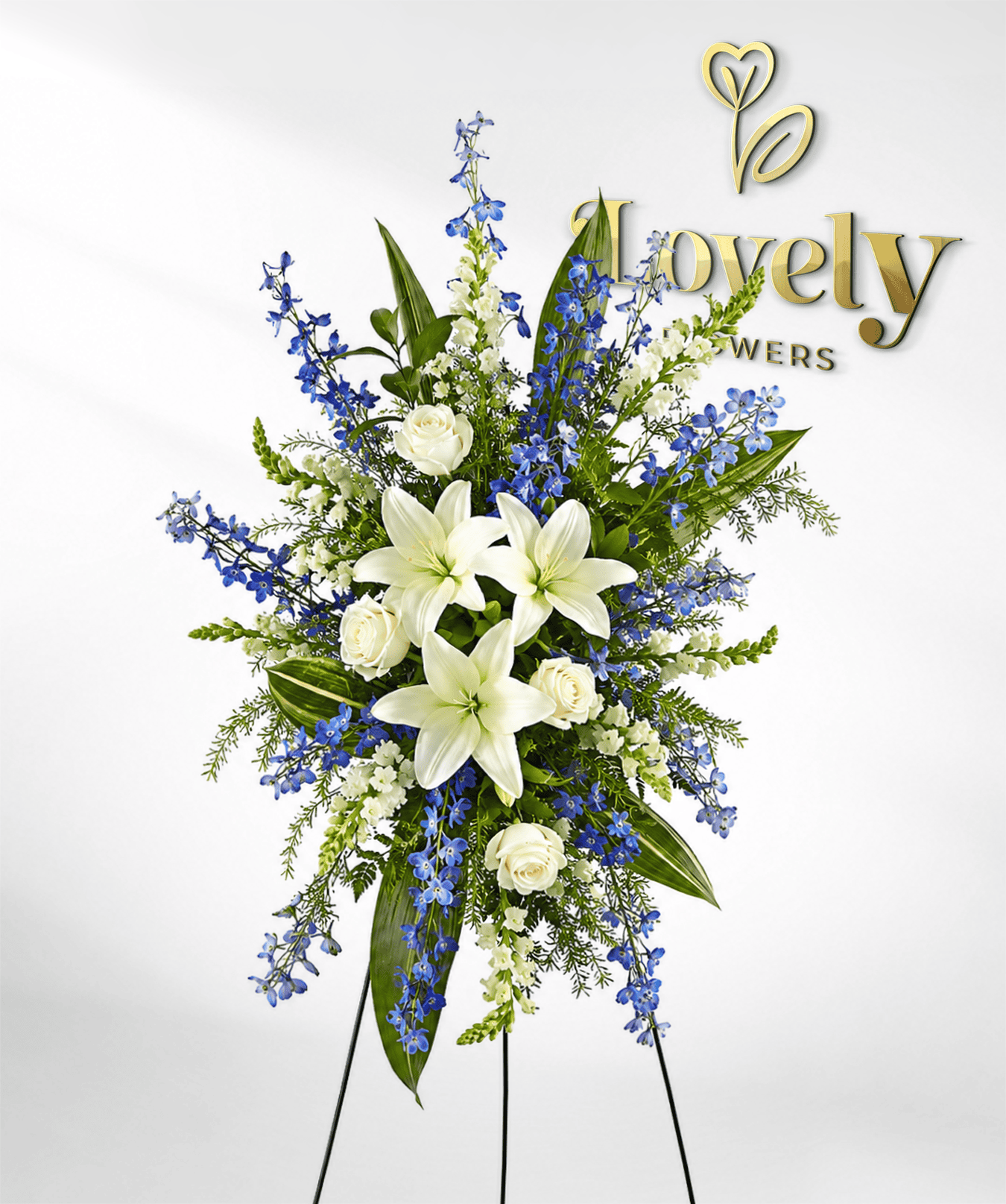 Blue & White Funeral Standing Spray
