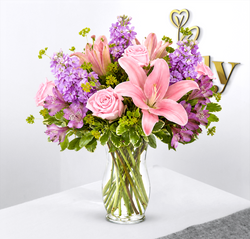 Pink Roses, Lilies & Lavender Stock Arrangement